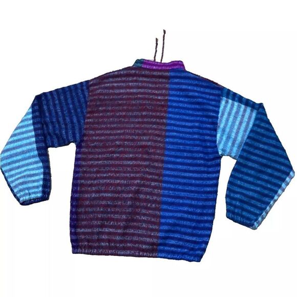 Boho Surfer Beach Sweater Adult L Tribal Beach Knit Aqua ColorBlock Pullover M/L - Picture 2 of 16